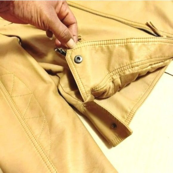 Black Rivet GIII Apparel Women's Large Tan Vegan Leather Motorcycle Jacket - Picture 10 of 12